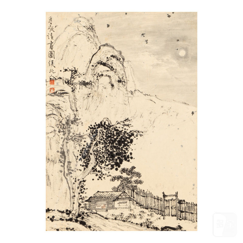 侯北人（1917-2025） 月夜讀書圖 水墨紙本 畫框 | HOU BEIREN (1917-2025)